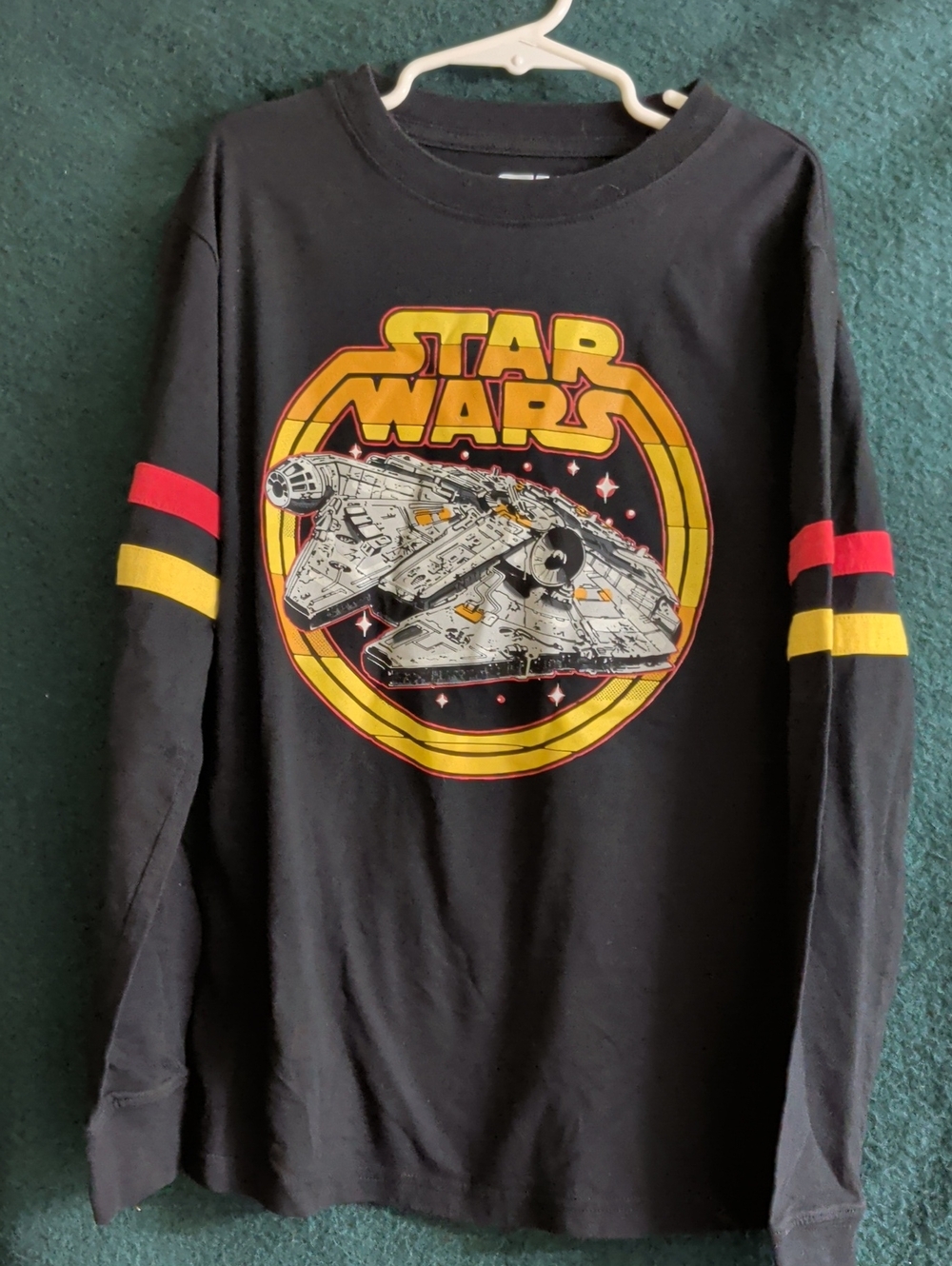 Star Wars Black Long Sleeve Tee with Millennium Falcon Graphic
